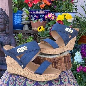 New Tommy Hilfiger Indigo Blue Wedge Sandals 9.5